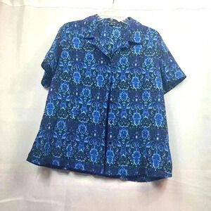 Notations Casual Blue Women's Button Down Shirt Size XL